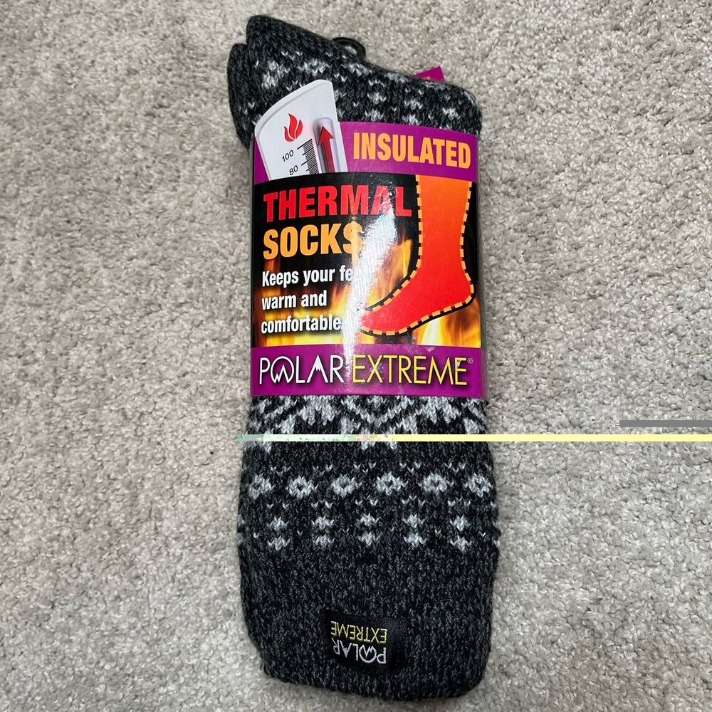 NWT Polar Extreme Insulated Thermal Socks Women’s 5-9 1 Pair Gray Fair Isle